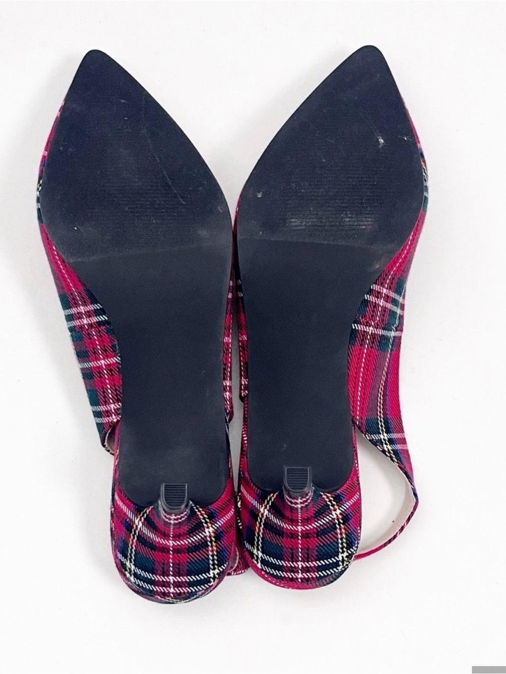 ISAAC MIZRAHI Tartan Plaid Pointy Toe Kitten Heel Slingbacks Size 8.5 Christmas - Picture 6 of 7